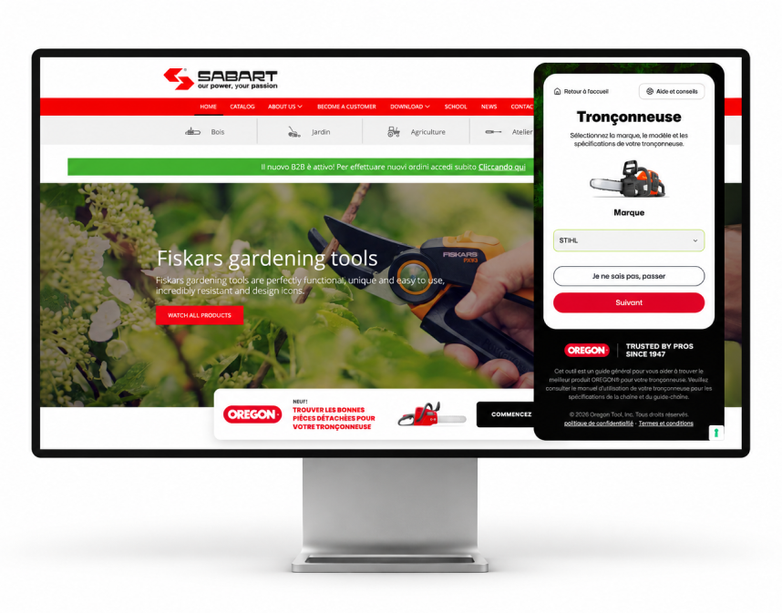 The Oregon widget embedded in a distributor's e-commerce site on desktop